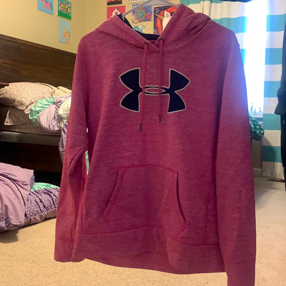 pink and blue under armor sweatshirt